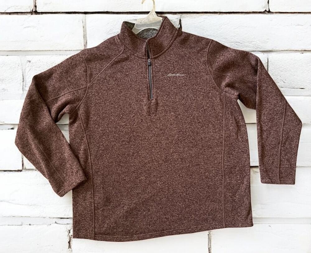 Eddie Bauer Mens Sweatshirt Pullover Burgandy Gray Fleece Size 2XL Zipper